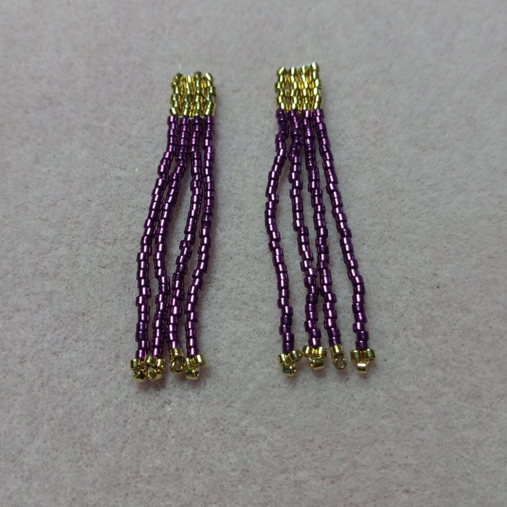 Gold and purple fringe earrings
